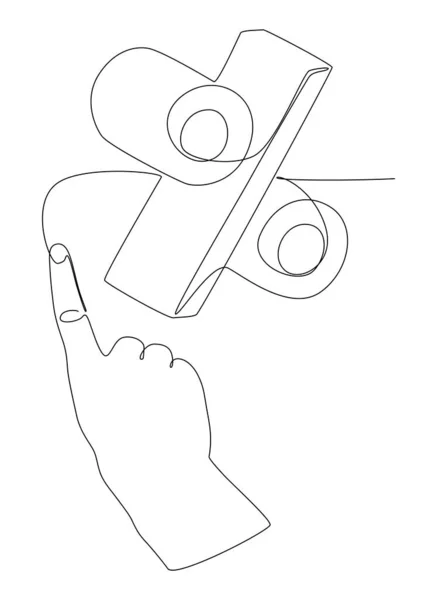 Kontinuerlig Linje Pekfingret Pekar Procentuellt Tecken Ord Tunn Linje Illustration — Stock vektor