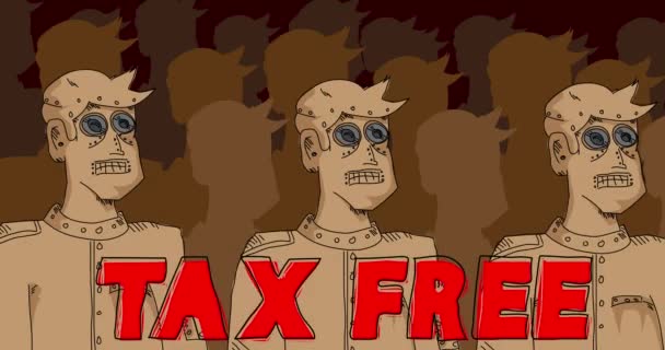 税金のないロボット軍テキスト ラインアートアニメーションビデオ 未来ロボット漫画アニメーション — ストック動画