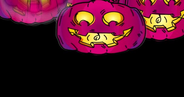 Анимированный Фиолетовый Джек Фонари Падающие Сверху Белым Текстом Autumn Хэллоуин — стоковое видео