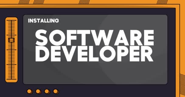 Computer Dei Cartoni Animati Con Parola Sviluppatore Software Videomessaggio Uno — Video Stock