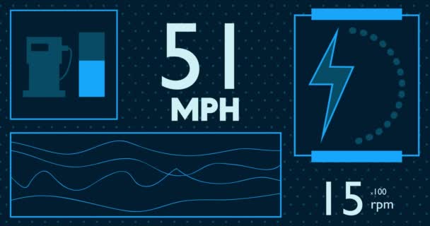 Hybride Auto Dashboard Met Software Developer Tekst Digitale Grafische Gebruikersinterface — Stockvideo