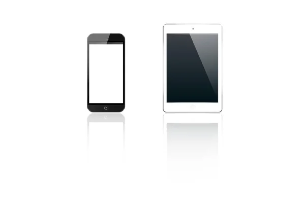 Telefone e tablet, isolados em fundo branco, ilustração vetorial, maquetes — Vetor de Stock