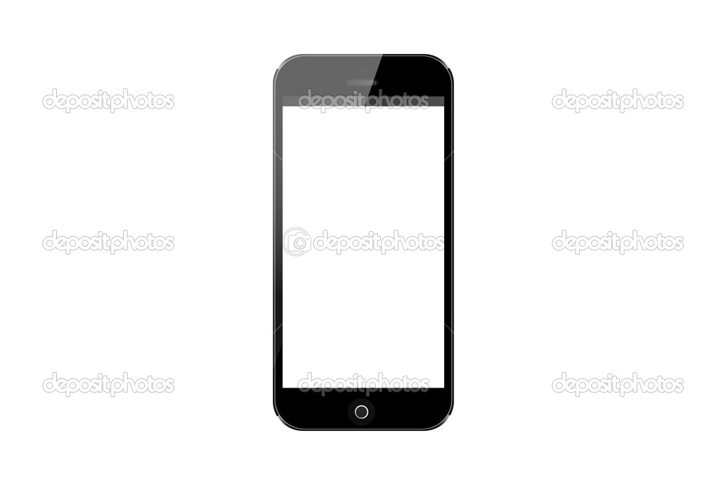 Vector realistic illustration, black mobile phone with blank screen isolated on white