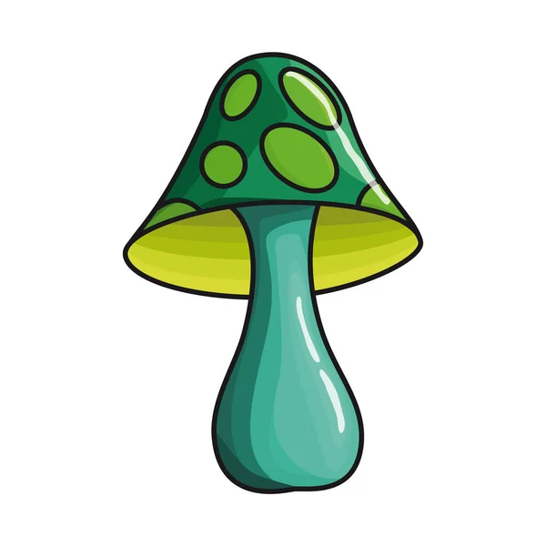 Green Mushroom Toadstool Flat Doodle Isolated — Stock Vector