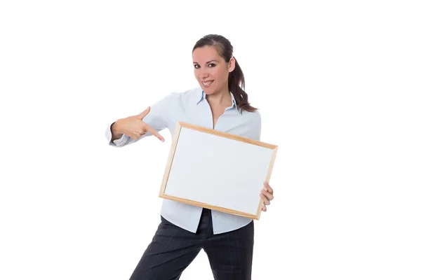 Woman with a small whiteboard — Stock Photo, Image