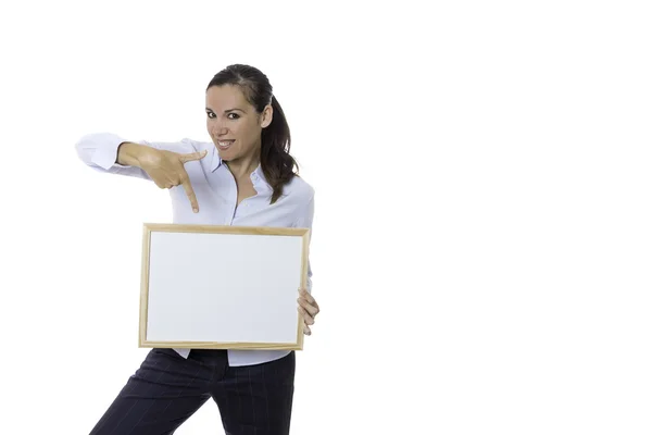 Business woman with a little whiteboard — Stock Photo, Image