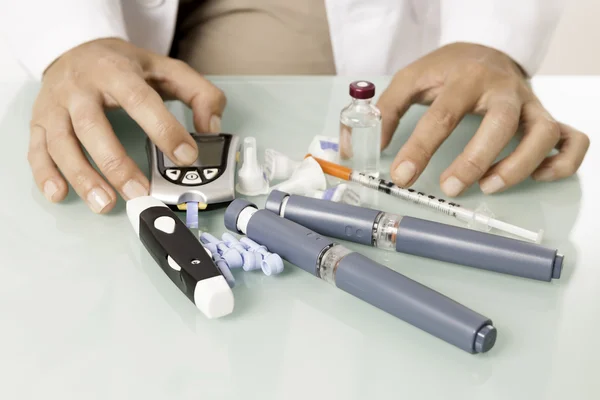 Diabetic equipment on a desk — Stock Photo, Image