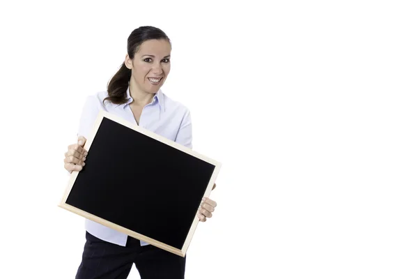 Business woman with a blackboard — Stock Photo, Image