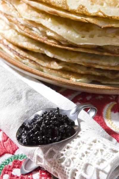 Pancakes and caviar — Stock Photo, Image