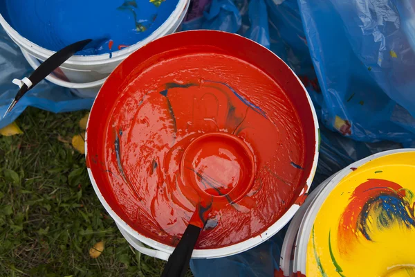 Paint buckets with colors — Stock Photo, Image