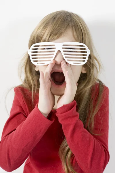 Girl in white sun glasses — Stock Photo, Image