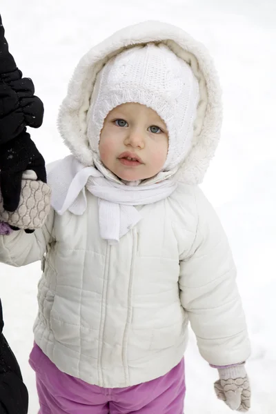 Portrait of serious little girl in winter clothes — Stock Photo, Image