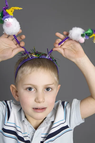 Funny boy with horns — Stock Photo, Image