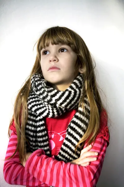Portrait young little cute girl in scarf — Stock Photo, Image