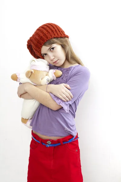 Girl with bear — Stock Photo, Image