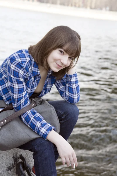 Teenage girl on river — Stock Photo, Image