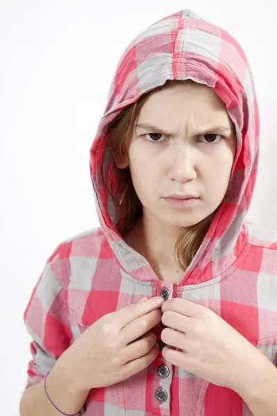 Agressive little hoodie girl — Stock Photo, Image