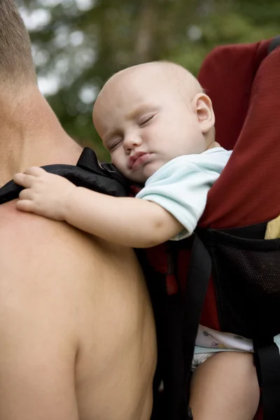 Little cute girl sleaping in sling. — Stock Photo, Image