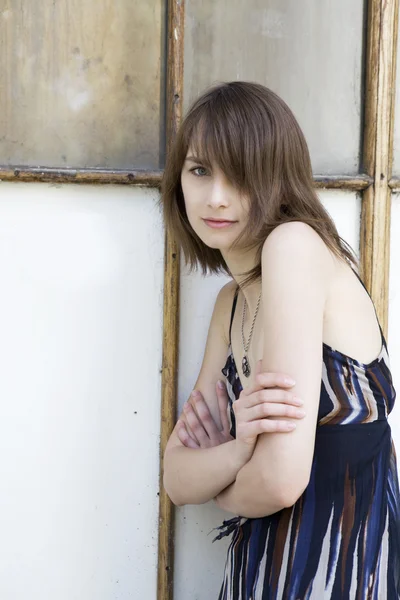 Portrait of young sad woman in summer time — Stock Photo, Image