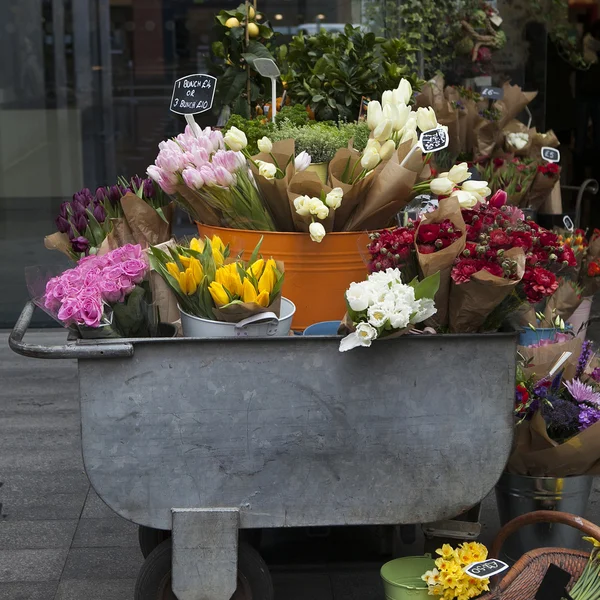 Flowers in trolley — Stock Photo, Image