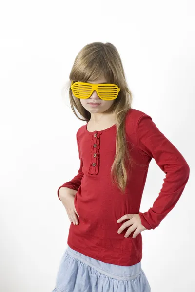 Girl in yellow sun glasses — Stock Photo, Image