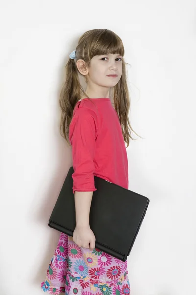 Little cute adorable girl with laptop — Stock Photo, Image