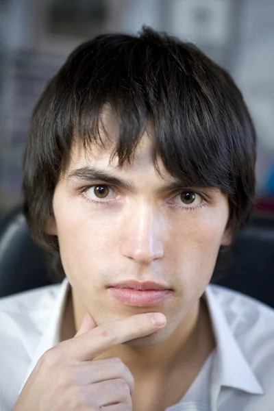 Close up portrait of young serious handsome man. — Stock Photo, Image
