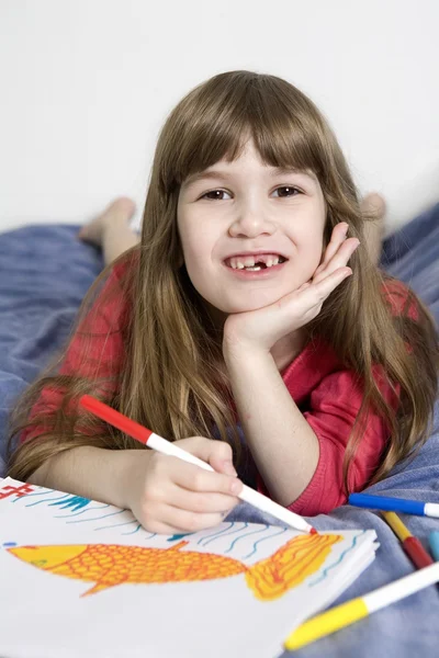 Girl drawing — Stock Photo, Image