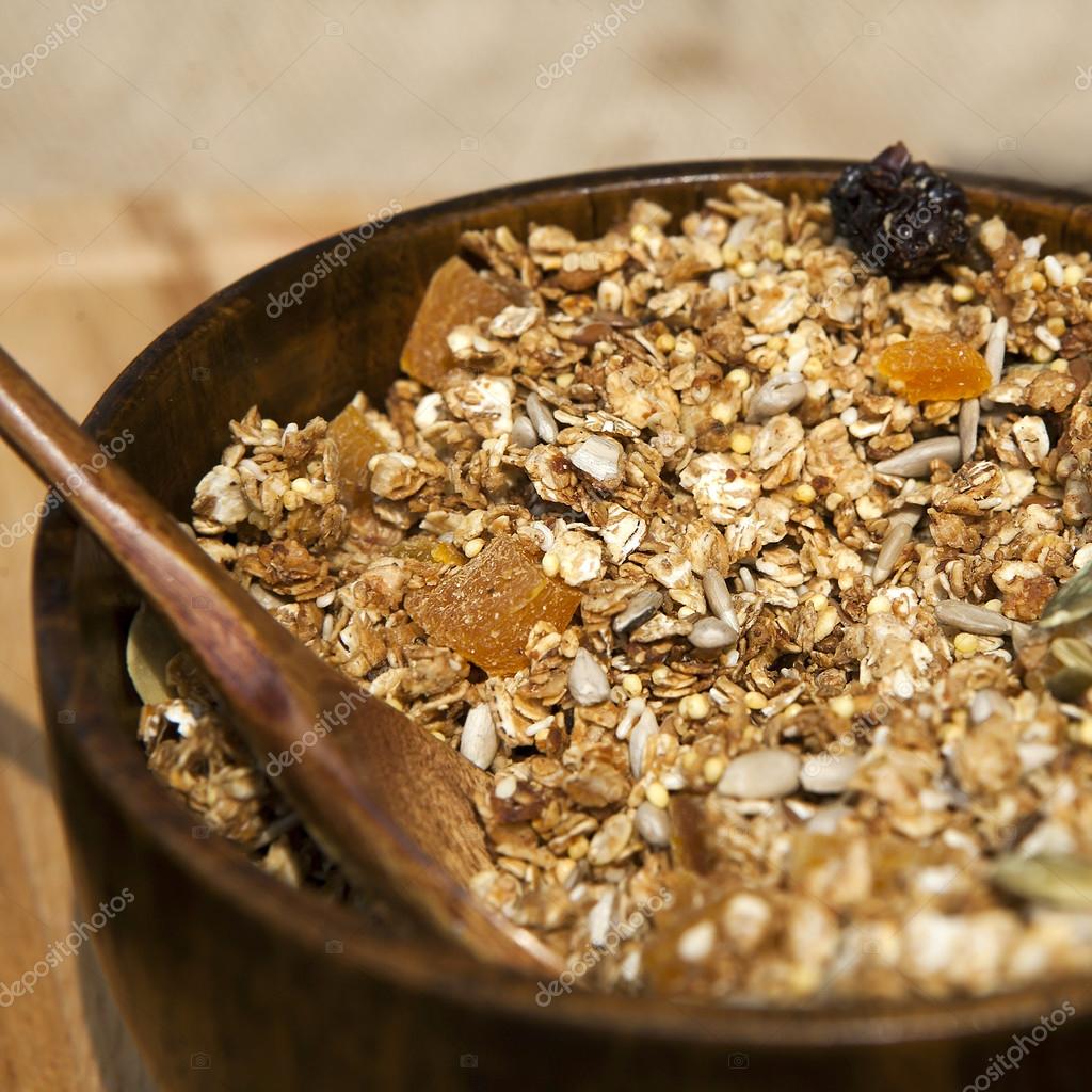 Muesli with dry fruits, nuts and grains. — Stock Photo © elenarostunova