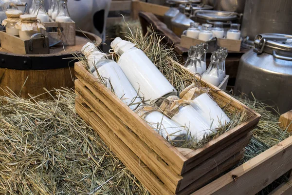 Milk Decoration Farm Agriculture Farming Farmer Milk Bottles Natural Milk — Stock Photo, Image