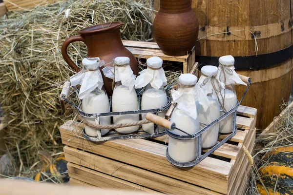 Milk Decoration Farm Agriculture Farming Farmer Milk Bottles Natural Milk — Stock Photo, Image