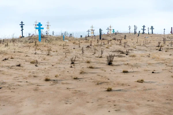Kuzomen Tersky District Obwód Murmański Rosja Listopad 2021 Cmentarz Metalowe — Zdjęcie stockowe