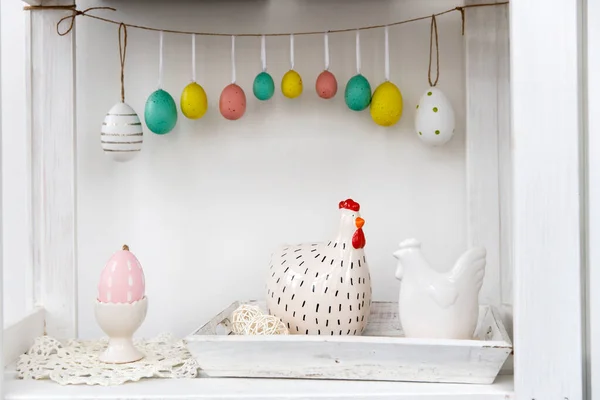 Fragment Interior Decorated Children Room Easter Garland Plastic Eggs Wall — Stock Photo, Image