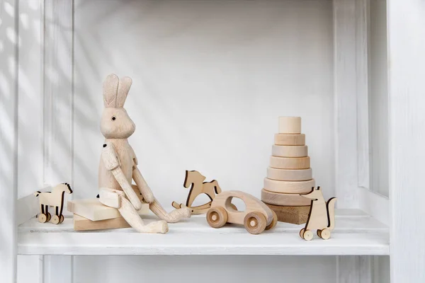 Dřevěné Hračky Přírodního Dřeva Šetrné Životnímu Prostředí Jsou Dětském Pokoji — Stock fotografie