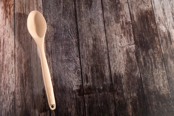 Big Spoon Brown Wooden Table Top View Maximum Sharpness Copy — Stock Photo, Image