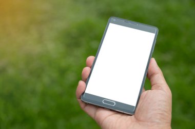 Elinde yeşil arkaplan olan akıllı telefon