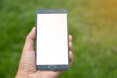 Elinde yeşil arkaplan olan akıllı telefon