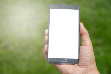 Elinde yeşil arkaplan olan akıllı telefon