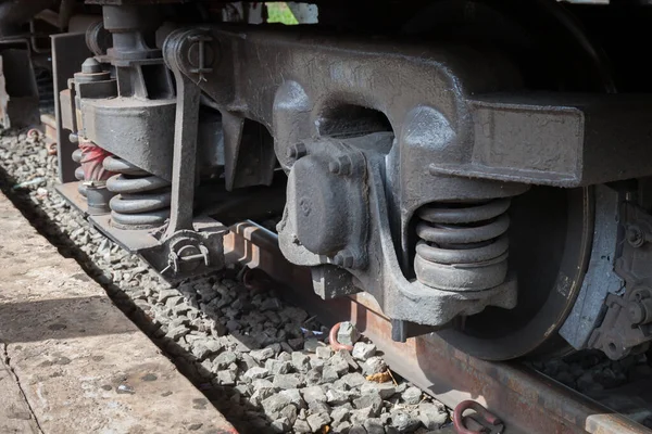 Closeup Wheel Break Suspension System Diesel Train — Stock Photo, Image