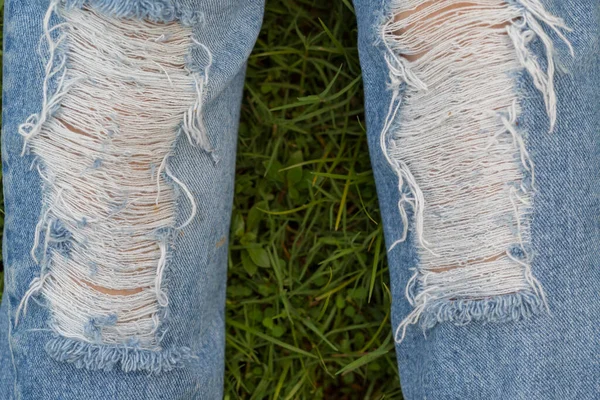 Feminino Rasgado Jeans Fundo — Fotografia de Stock