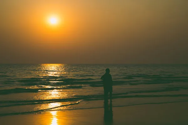 Siluate Lovers Beach Sunset Background — Stock Photo, Image