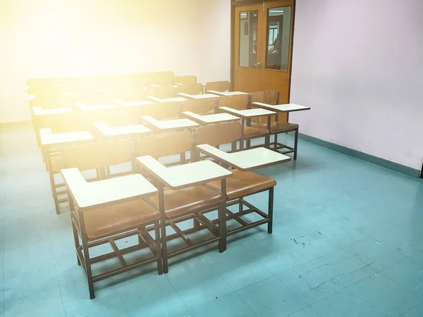 Chaises Bois Dans Fond Salle Classe — Photo