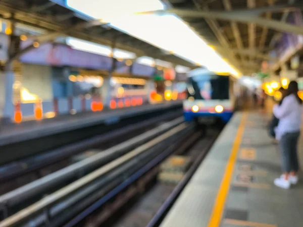 Blurred Image Train Station Sunset Bts Skytrain Bangkok Thailand — Stock Photo, Image