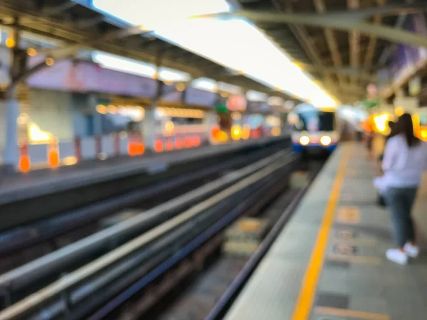 Imagem Turva Estação Trem Antes Pôr Sol Skytrain Bts Bangkok — Fotografia de Stock