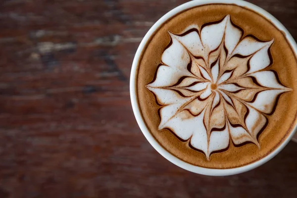 Tasse Café Avec Latte Art Sur Dessus Avec Fond Table — Photo