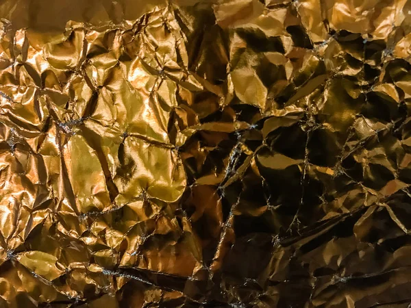 Papel Dourado Enrugado Crumpled Fundo Textura Papel — Fotografia de Stock