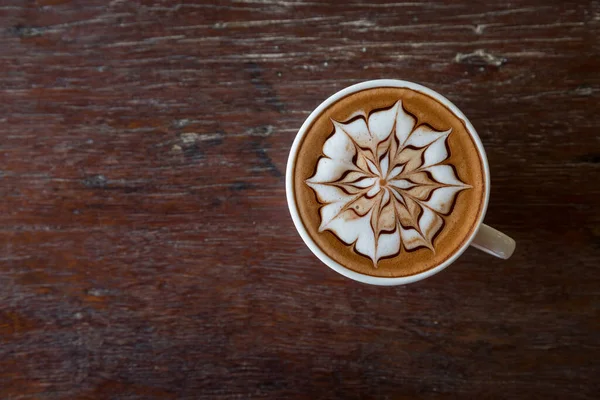 Cup Coffee Latte Art Top Wooden Table Background — Stock Photo, Image