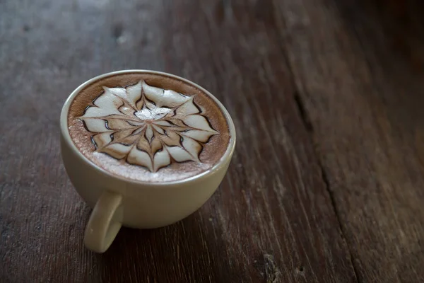 Taza Café Con Latte Arte Parte Superior Con Fondo Mesa — Foto de Stock