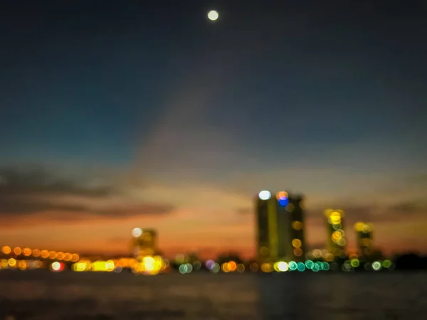 Blur Modern City Building Night Reflection Water — Stock Photo, Image