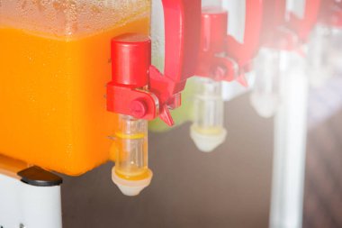 Kutuda portakal suyu ve su ve parti için masada bardaklar.